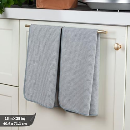 POLYTE 340 GSM Microfiber Waffle Kitchen Dish Tea Towel, 16x28 in, 12 Pack | Lint Free, Quick Dry - color: Gray, size: 16x28 in
