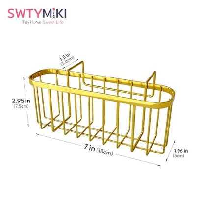 SWTYMIKI Sponge Holder for Kitchen Sink, Kitchen Sink Caddy Rustproof Sponge Caddy for Hanging 1.5” Middle Divider Double Bowl Sinks, No Suction Cups, Gold - color: Gold