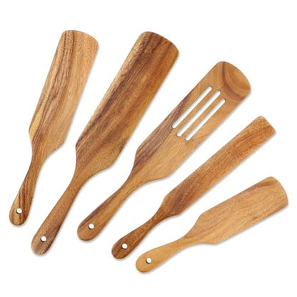 Wooden Spurtle Set As Seen On TV, AOOSY 5 Pcs Acacia Wood Spatula | Kitchen Tools Utensil Set,Heat Resistant Non Stick Wood Cookware, Wood Spatula for Stirring,Sourdough - size: 5 Pcs Wooden Spurtle