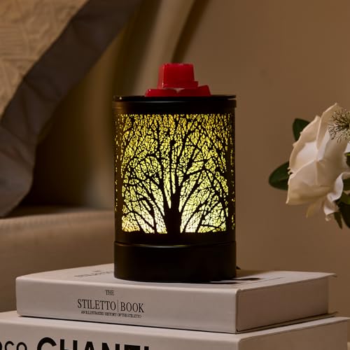 Enaroma Fragrance Wax Melts Warmer with 7 Colors LED Changing Light Classic Black Forest Design Scent Oil Candle Warmer for Home Black Tree Timer - color: Black Tree Timer