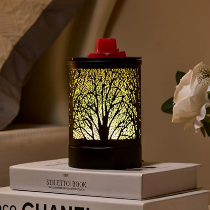 Enaroma Fragrance Wax Melts Warmer with 7 Colors LED Changing Light Classic Black Forest Design Scent Oil Candle Warmer for Home Black Tree Timer - color: Black Tree Timer