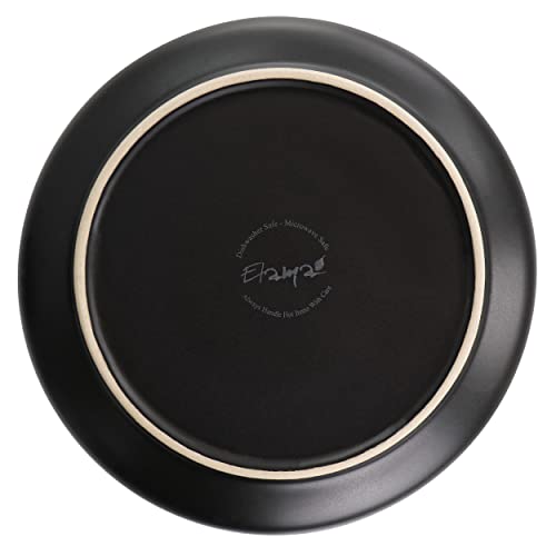 Elama Paul 6 Piece Stoneware Salad Plate Set in Matt Black with Gold Rim (Arthur Paul Salad) - color: Matte Black, size: 6 Piece Set