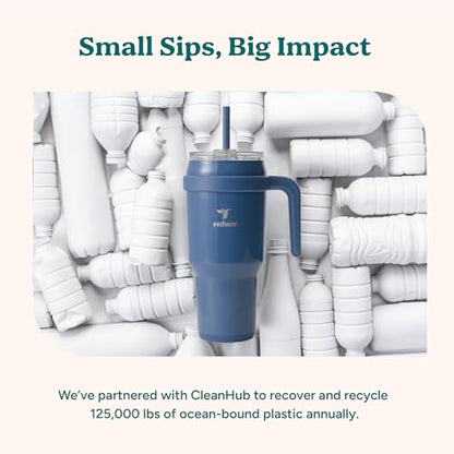 REDUCE 40 oz Stainless Steel Tumbler with Handle - Dual-Wall Vacuum Insulated Travel Mug, Sweat-Proof Lid & Reusable Straw - Keeps Drinks Cold for 24 Hrs, Fits Cupholders, Dishwasher Safe - Matcha - color: Matcha, size: 40 Ounces