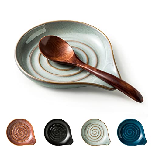 Spoon Rest, Large Ceramic Spoon Holder for Stove Top, Heat-Resistant Cooking Spoon Rest for Kitchen Counter Decor, 5 Inches (Gray) - color: Gray
