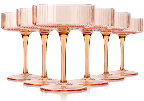 9 oz Colored Coupe Glasses Set of 6 Colorful orange martini Glasses - color: light orange mix color