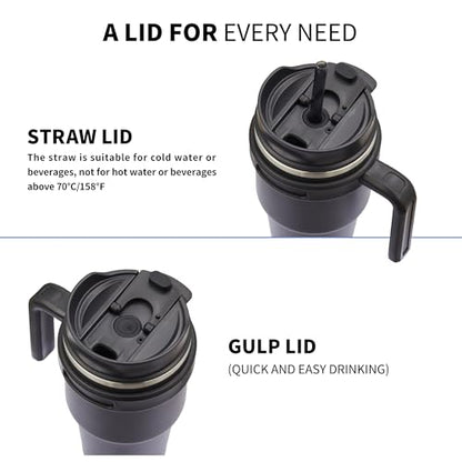 20 oz Insulated Travel Coffee Mug Tumbler with Handle and Straw | Leakproof Stainless Steel Coffee Cup with Lid, Double Wall Vacuum Ice Thermal Cup, Rose Gold - color: .Rose Gold, size: 20 Ounces