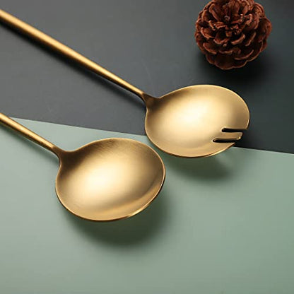 Salad Servers,Spoon and Fork Set 11.41 inch,18/10 Stainless Steel Salad Serving Titanium Plating (Gold) - color: Gold