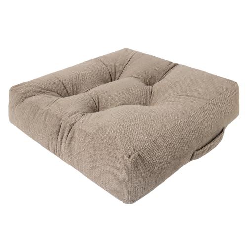 Floor Pillow Cushion with Handle for Adults Women Men | Large Meditation & Sitting Cushion Pillow for Tatami, Living Room, Yoga (1, Brown, Square, 22" x 22" x 6") - color: Brown, Square