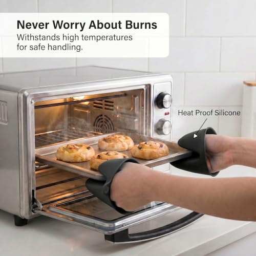 Silicone Kitchen Oven Mitts Set, Mini Finger Protector Cooking Pinch Grips Pot Holder Toaster Oven Accessories,BBQ Baking Mittens Heat Resistant Gloves, 2 Pairs（Black and Cool Gray） - color: Black and Cool Gray