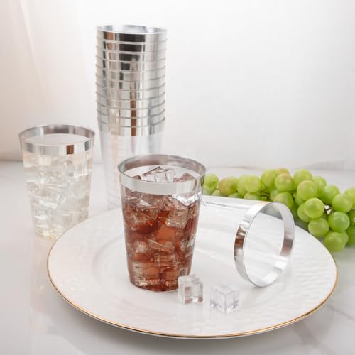 I00000 100 Pack 12 oz Silver Plastic Cups, Premium Silver Disposable Cups | BPA-Free, Heavy Duty, Everyday Use, Bulk Catering, Wine Glasses, Cocktail Glasses, Silver Cups Perfect for Party & Wedding - color: 12-Silver-100