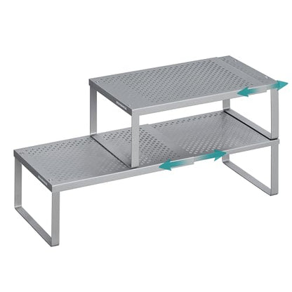 SONGMICS Spice Racks Expandable Kitchen Countertop Shelves, Metal | Set of 2 small cupboard organizers, space-saving tabletop shelves, Silver, UKCS402FG01 - color: Silver, size: Set of 2
