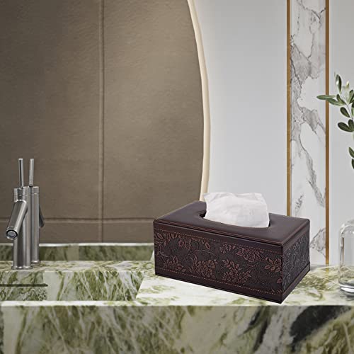 Antique PU Leather Tissue Box Holder Cover Rectangular Napkin Case Dispenser,Home Office Car Tissue Holder with Magnetic Bottom,Facial Tissue Organizer (Retro) - color: Retro