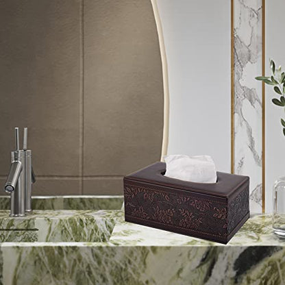 Antique PU Leather Tissue Box Holder Cover Rectangular Napkin Case Dispenser,Home Office Car Tissue Holder with Magnetic Bottom,Facial Tissue Organizer (Retro) - color: Retro