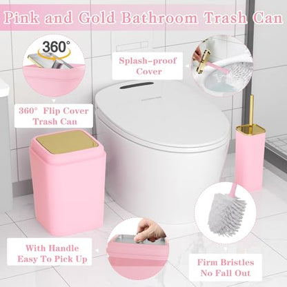 XLHOMO Bathroom Set - Pink Bathroom Sets with Shower Curtain and Rugs, 24PCS Shower Curtain Set with Hooks, Soap Dispenser, Soap Dish, Toilet Brush Holder and Trash Can for Housewarming - color: Pink and Gold, size: Bathroom Set+Shower Curtain+Bath Rugs