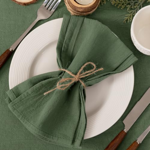 Cloth Napkins Summer Washable Reusable Linen Wedding Party Home Table Decor | Green Set of 20 Bulk Cotton Napkins 17"x17" Bridal Baby Shower Birthday Kitchen Dining Table Decorations - color: Olive Green, size: 17" x 17" (Set of 20)