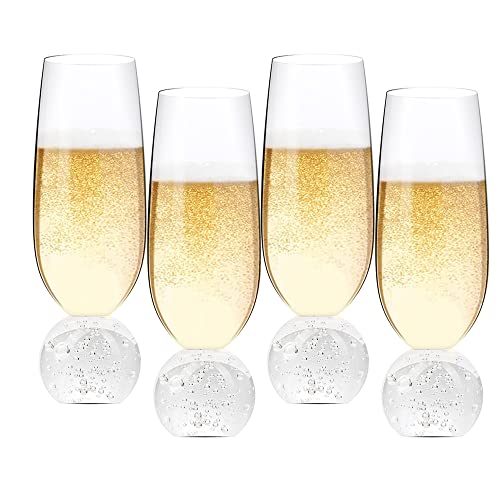 Hanjue Lead-free Crystal Champagne Glasses Set of 4, 7 Oz Clear Champagne Flutes, Ideal for Gifts, Parties,Wedding,Christmas - Long-lasting and Reusable Bar Glassware (bubble ball) - color: Bubble Ball