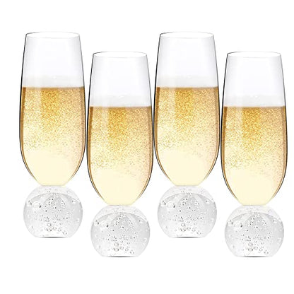 Hanjue Lead-free Crystal Champagne Glasses Set of 4, 7 Oz Clear Champagne Flutes, Ideal for Gifts, Parties,Wedding,Christmas - Long-lasting and Reusable Bar Glassware (bubble ball) - color: Bubble Ball