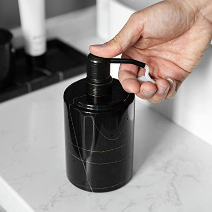 JIMEI Black Marble Soap Dispenser Hand or Dish for Bathroom & Kitchen | Decorative Natural Stone Liquid Soap/Lotion Dispenser - Stainless Steel Soap Dispenser Easy-Glide Pump - Refillable
