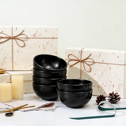 Selamica Ceramic Cereal Bowls set of 6, 24 oz Soup Bowls for Salad, Oatmeal, Microwave Dishwasher Safe, Matte Black - color: Matte Black, size: 24 Oz