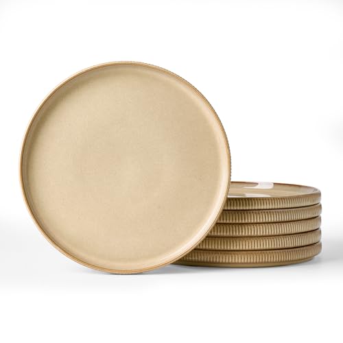 famiware Star 10/8 inches Salad Plates Set for 6, Latte | Fine Stoneware Kitchen Plates for Salad, Dessert, Double Reactive Glaze, Microwave Dishwasher Safe, Lead-free, Cadmium-free - color: Latte, size: 8"(6pcs)ST