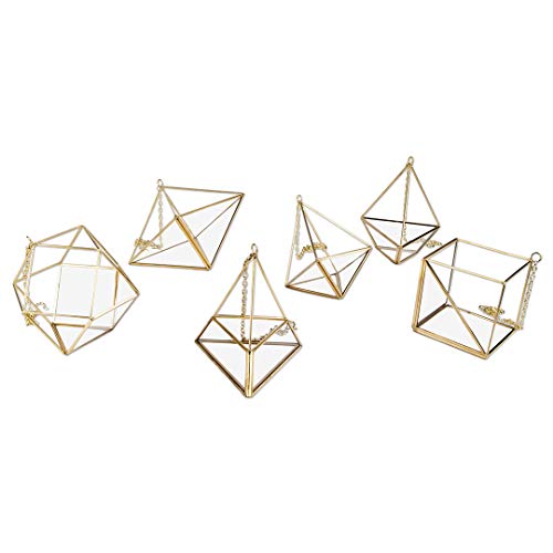 Koyal Wholesale Geometric Metal Hanging Air Planters Set of 6 Assorted Geometric Modern Shapes, 12-Inch Chains Included