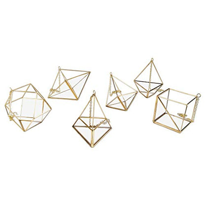 Koyal Wholesale Geometric Metal Hanging Air Planters Set of 6 Assorted Geometric Modern Shapes, 12-Inch Chains Included