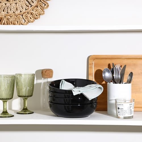 Selamica Ceramic Pasta Bowls Set of 4, Large Salad Bowl, Black - color: Black, size: 8 Inch