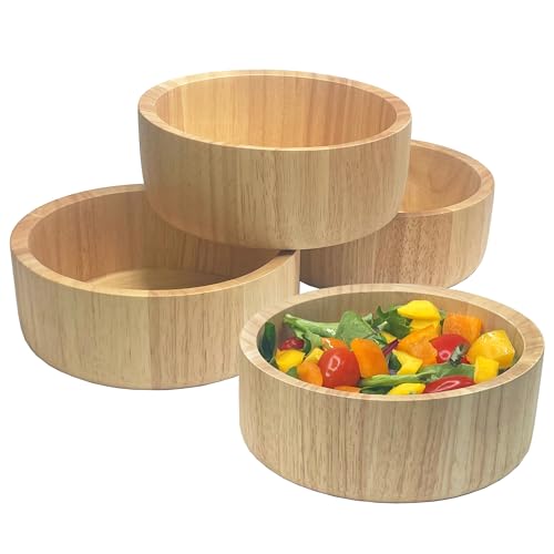 Woodard & Charles Rubberwood Ind Salad & Snack Bowls, 6.5" x 2.5", Set of 4 | Individual Wood Serving Bowls for Salad, Snacks, Fruit, Nuts, Candy, Chips and More. Ideal for Entertaining and Everyday Use - size: 6.5" x 2.5" Rubberwood Individual Bowls - Se