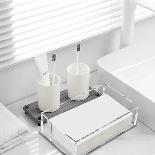 Fengzhe Acrylic Guest Towel Napkin Holder, Clear Bathroom Paper Hand Towels Storage Tray, Disposable Paper Towel Holder for Bathroom, Kitchen, Parties, Weddings, and Various Events 8.5x4.9x2.4 inches
