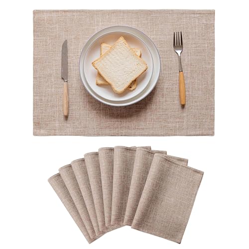 Home Brilliant Linen Place Mats Set of 8 Heat Resistant Dining Table Place Mats Cloth Placemats Kitchen Table Mats Placemat, Burlap - color: Burlap, size: Placemats 13" x 19", Set of 8
