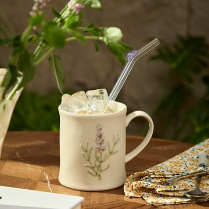 Artisanal Handcrafted Ceramic Mug with Sage Botanical Design - 10oz Off-White Stoneware Coffee Cup, Elegant Purple Sage Pattern, Dishwasher Safe, Comfort Grip Handle for Daily Use - color: Sage-1 Pack