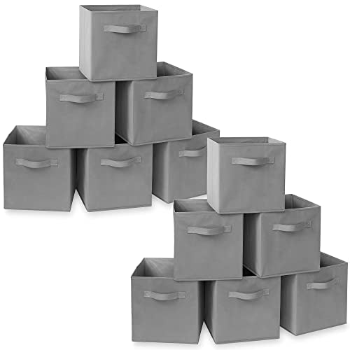 Casafield Set of 12 Collapsible Fabric Cube Storage Bins, Gray - 11" Foldable Cloth Baskets for Shelves, Cubby Organizers & More - color: Gray, size: 10.5" x 10.5" x 11"