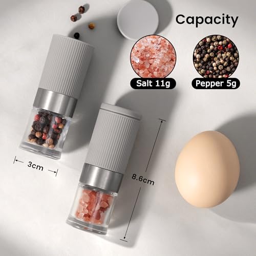 Mini Salt and Pepper Grinder Set, Small Tiny Adjustable Coarseness Ceramic Salt Grinder with Funnel and Bag Portable Handy Spice Pepper Mill Shaker For Outdoor Party Lunch Bag Kitchen Grey - color: Grey 2-Pack