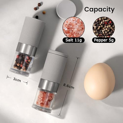 Mini Salt and Pepper Grinder Set, Small Tiny Adjustable Coarseness Ceramic Salt Grinder with Funnel and Bag Portable Handy Spice Pepper Mill Shaker For Outdoor Party Lunch Bag Kitchen Grey - color: Grey 2-Pack