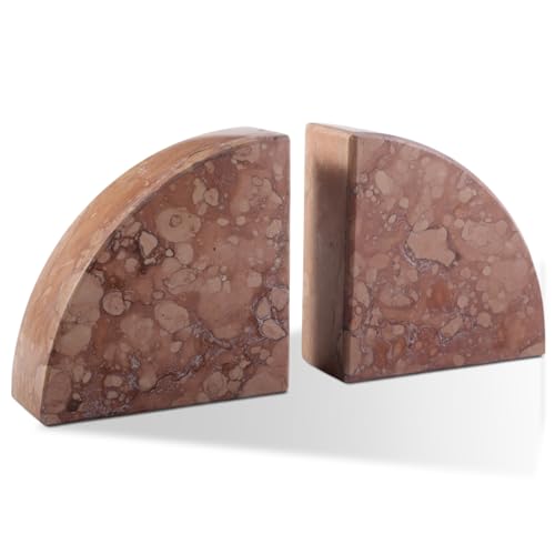 Karibiber Marble Bookend for Shelves, Non-Skid Bookends for Heavy Books, Heavy Duty Book Stopper for CDs, Luxury Book Shelf Holder, Quarter Circle Design Book Ends Decorative, Perlino Rosato, Set of 2 - color: Italy-perlino Rosato