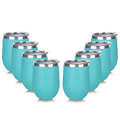 DOMICARE Stainless Steel Wine Tumbler Bulk with Lid, Personalized Insulated Tumblers Set, 12oz Travel Coffee Cups Pack of 8, Light Blue - color: Light Blue, size: 8 Count (Pack of 1)