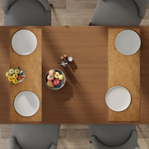 Encasa XO Table Runner 2 Seater, Soft Chenille 13"x36" | Mustard, Woven Rib Texture | Machine Washable | Colorfast & Shrink Resistant | Durable Polyester Yarns - color: Mustard, size: 13x36 in