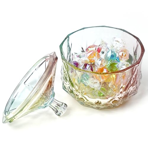 Colorful Crystal Glass Candy Snack Barrel Storage Jar Embossed Luxury Cookie Buffet Canister With Lids Jewelry Box Jar Biscuit Containers - color: Treasure Box