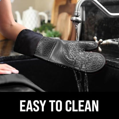 BPA-Free Silicone Oven Mitts Ultra Heat Resistant up to 500°F - Oven Mitts with Thick Cotton Liner - Long Slip Resistant Pot Holders, Flexible Oven Gloves - Black 14.7 - color: Black, size: 2-Piece 14.7" Oven Mitts