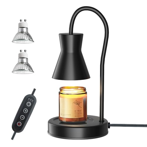 LALISU Candle Warmer Lamp with Timer and Dimmer, Vintage Electric Melter Candle with 2 Bulbs, Melter Scented Height Adjustable Compatible with Jar Candles, House Warming Gifts (Black) - color: Black