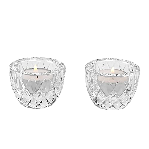 Kitcom Crystal Tealight Candle Holders Pack of 2 for Wedding Party Dinner Table Home Decor Hand-Cut W2.4'' X H1.7'', Clear - size: W2.4''×H1.7''