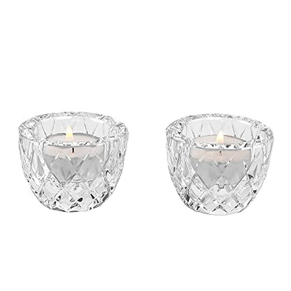 Kitcom Crystal Tealight Candle Holders Pack of 2 for Wedding Party Dinner Table Home Decor Hand-Cut W2.4'' X H1.7'', Clear - size: W2.4''×H1.7''