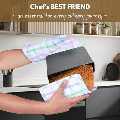 Native Fab 4 Piece Set - 2 Oven Mitts & 2 Potholders, Heat Resistant, 100% Cotton, Quilted Design, Non-Slip Grip, Ideal for Baking, Cooking, BBQ, Kitchen Protection, Multi-Color Checks - color: Multicolor