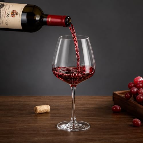 Crystal Wine Glasses Set of 2, 21oz Hand Blown Clear Glass | Long Stem Red White Wine Glass with Pourer and Stopper, Elegant Design in Gift Box for Home Bar, Birthday, Wedding - size: Red-1