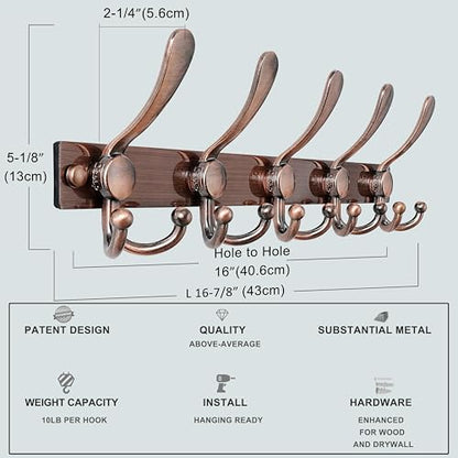 Coat Rack Wall Mount, Heavy Duty 12-Gauge Base vs Flimsy 1mm, Double-Thick Solid Anti-Snap Hooks, 16” Stud-Mount,Stainless Steel Hanger for Clothes Hat Entryway Closet, Antique Copper,Pack of 2 - color: Antique Copper, size: L=17" (2pcs)