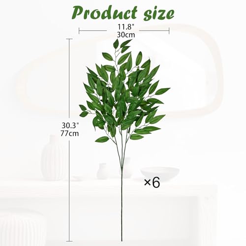Faux Eucalyptus Stems Italian Ruscus Willow Eucalyptus Leaves 30” Long Fake Salix Leaves 6 Pack Silk Greenery Stems for DIY Bouquet Arrangements -Artificial Eucalyptus Stems-Green - color: Italian Ruscus#2