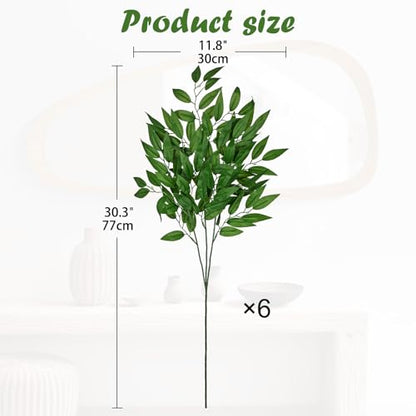 Faux Eucalyptus Stems Italian Ruscus Willow Eucalyptus Leaves 30” Long Fake Salix Leaves 6 Pack Silk Greenery Stems for DIY Bouquet Arrangements -Artificial Eucalyptus Stems-Green - color: Italian Ruscus#2