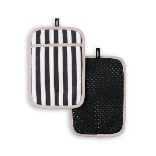 kate spade new york Botanical Stripe Pot Holder 2-Pack Set, 7" x 10", Black/Beige - color: Black/Beige