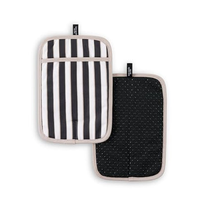 kate spade new york Botanical Stripe Pot Holder 2-Pack Set, 7" x 10", Black/Beige - color: Black/Beige