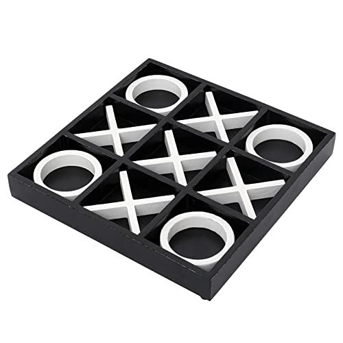 Wooden Tic Tac Toe Coffee Table Decor, Black and White Geometric Home Décor Accent, 12" x 12"